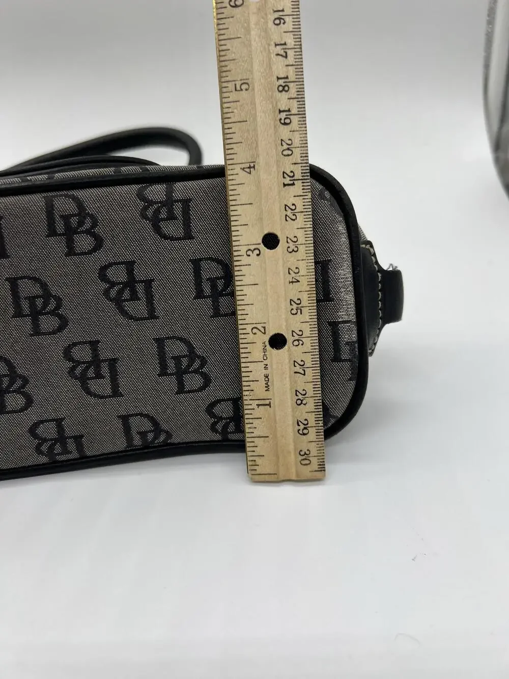 Dooney & Bourke Satchel Bag Womens Medium Gray Logo Canvas Leather Zip Purse